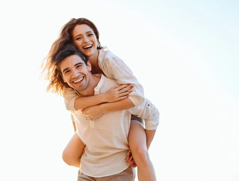 Happy couple laughing together